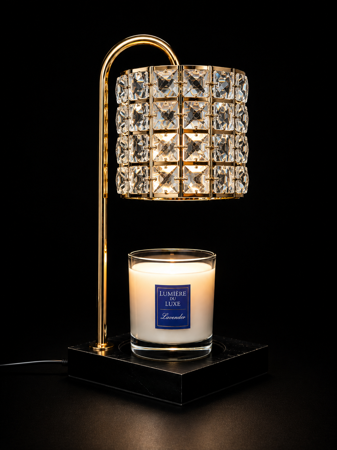 Lumière du Luxe Lavender wickless candle in a clear glass vessel