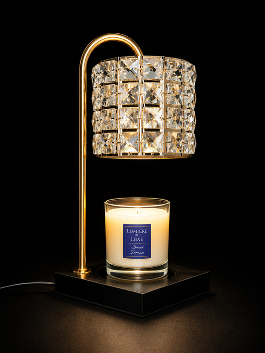 Lumière du Luxe Sweet Lemon wickless candle in a clear glass vessel