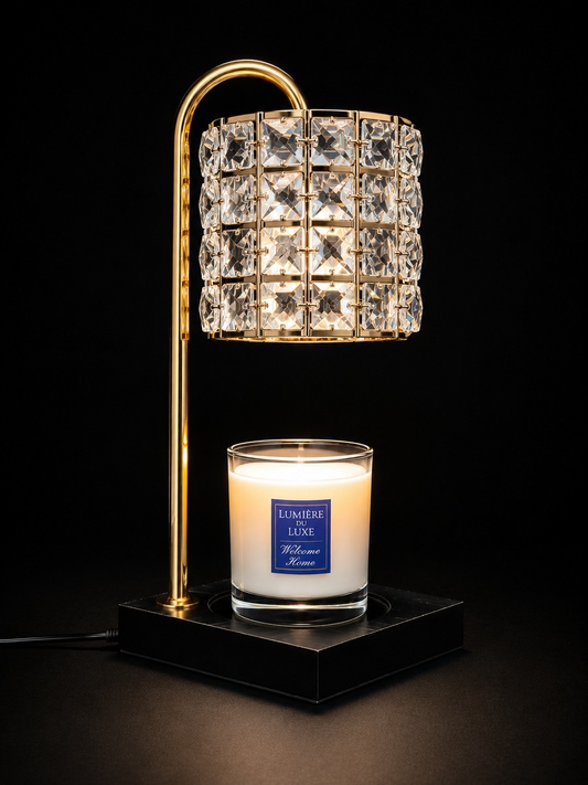 Lumière du Luxe Welcome Home wickless candle in a clear glass vessel